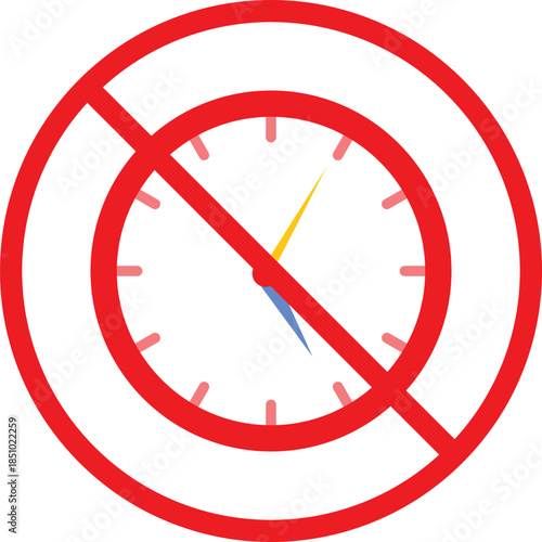 no time icon. limit forbidden and deadline signs. No clock icons. Forbidden Clock Symbols. No time icon. Stopwatch restriction graphic design
