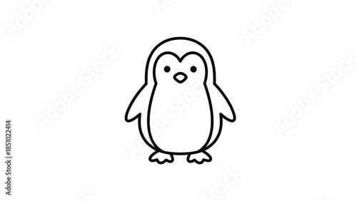 Simple Line Drawing of a Cute Penguin Character.