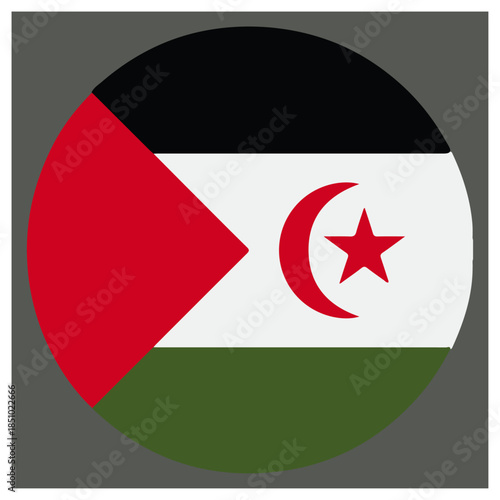 Circular depiction of the national flag of the sahrawi arab democratic republic, symbolizing its identity isolated on white background, Vector