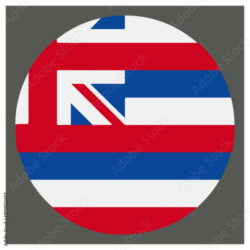 Hawaiian state flag in a circular design, displaying the eight horizontal stripes and the british union jack isolated on white background, Vector