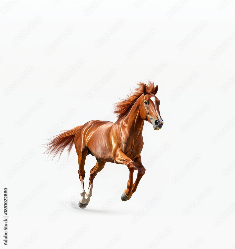 Obraz premium Majestic Chestnut Horse Galloping Freely, Capturing the Spirit of Freedom and Strength in Motion