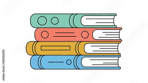 Stack of Four Colorful Books Standing Upright.