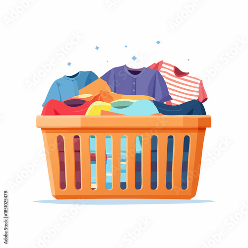 Colorful Garments Piled in Laundry Basket, Ready for Washing, Domestic Chore Illustration