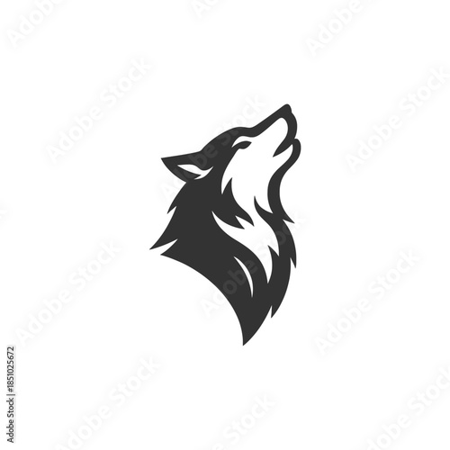 Elegant wolf head logo illustration howling up towards the sky in a modern and minimalist style