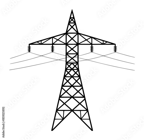 Black outline of a voltage electricity pylon with power lines editable tower