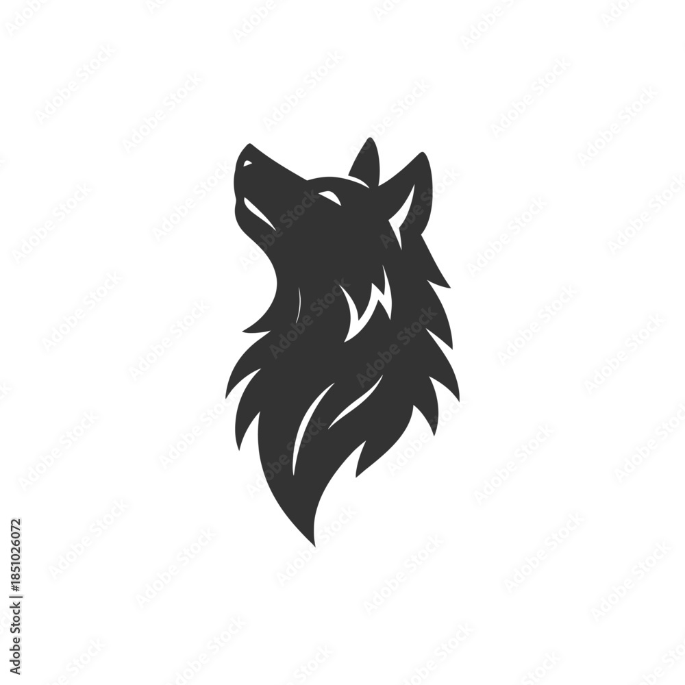 Obraz premium Majestic wolf head looking upward in silhouette evokes freedom and wilderness adventures emblem icon