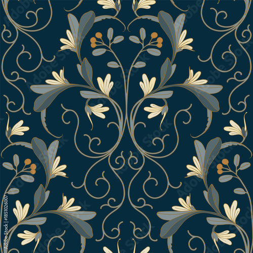 Retro floral classic ornament. Seamless floral design.