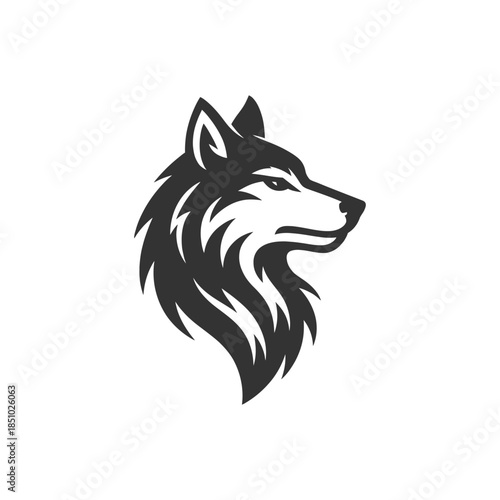 Majestic wolf head logo emblem design, perfect for a modern brand identity or fearless mascot concept