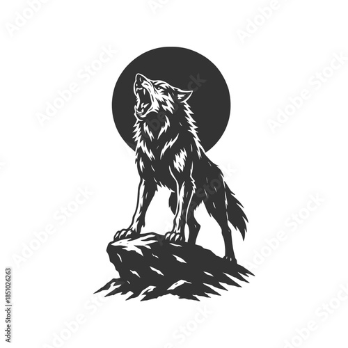 Majestic wolf howling at the moon, a powerful silhouette for nature lovers and adventurous souls