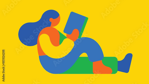 Stylized illustration of a person reading a book.