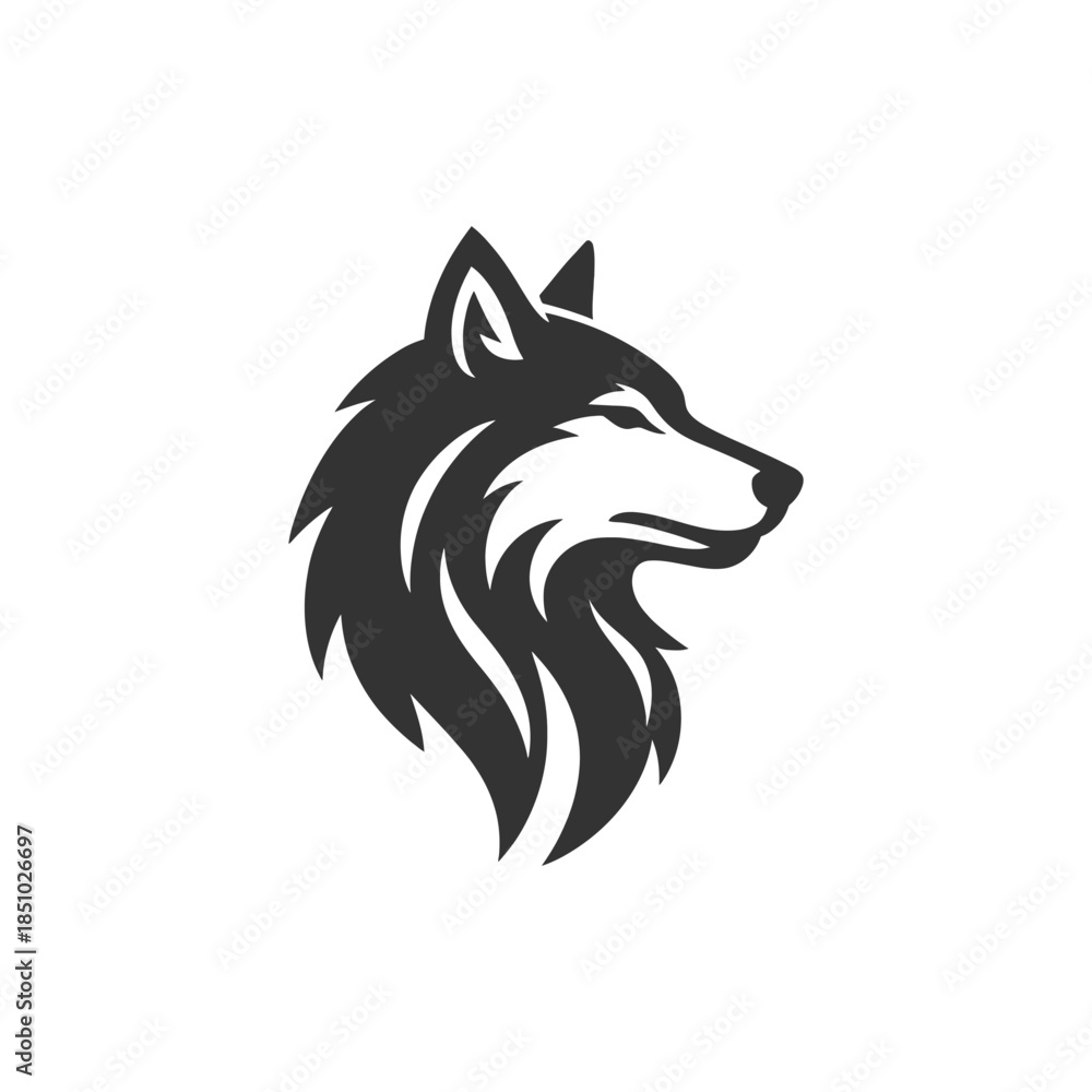 Obraz premium Powerful wolf head logo conveys strength and loyalty for branding or design projects with minimalist aesthetic