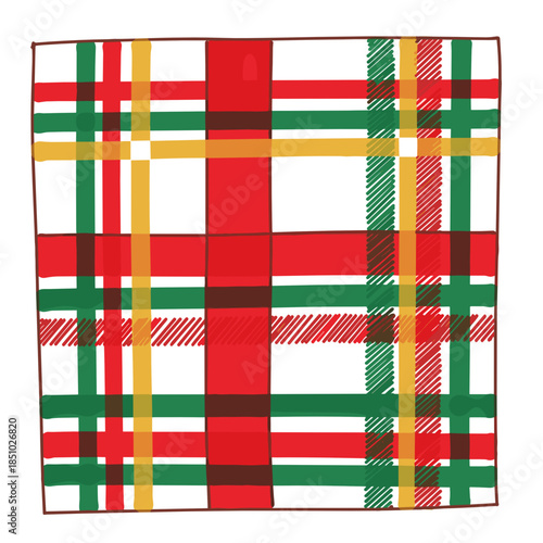 Holiday gift wrap pattern with festive plaid design in red and green  