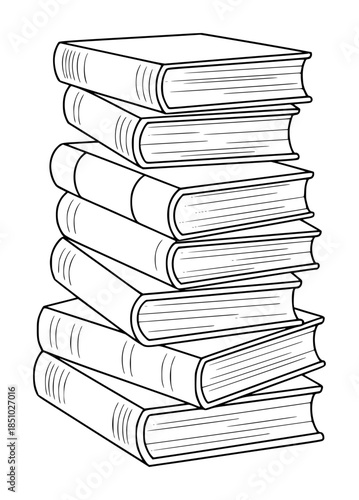 Stack of hardcover books with black outline white background editable