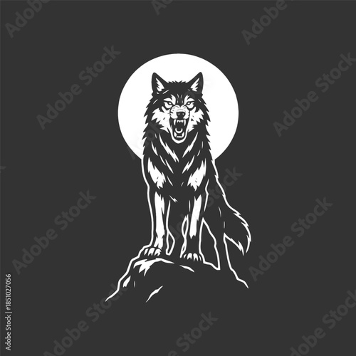 Powerful wolf howling at the moon creates a strong, captivating graphic with tribal design appeal