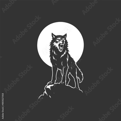 Powerful wolf howling at the moon design creates a striking visual for branding and logo creation