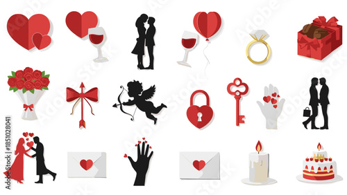 Valentines day love and romantic celebration icons collection