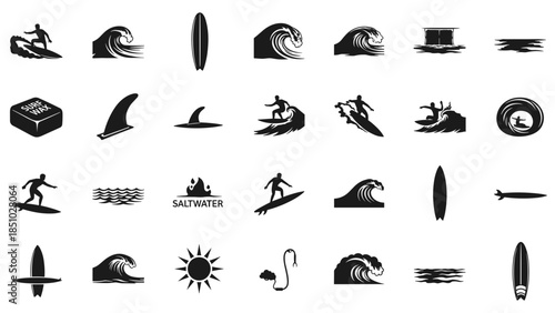 Collection of diverse water sports and ocean activities icons