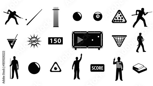 Set of silhouettes with bowling equipment and sports elements
