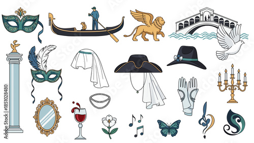Collection of decorative objects and fashion accessories illustration