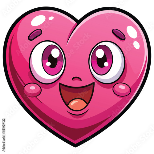 Cute pink heart cartoon character with a happy smile and funny face illustration as a romantic Valentine Day vector symbol for love and fun design