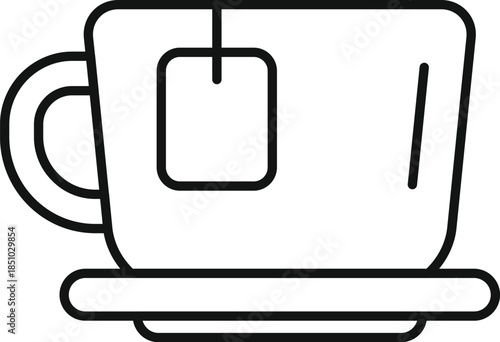 Teacup with a teabag and saucer representing a hot beverage in a line art style