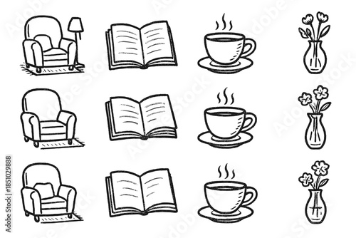 Nook pages flower vector vase reading icon open cup icons peaceful