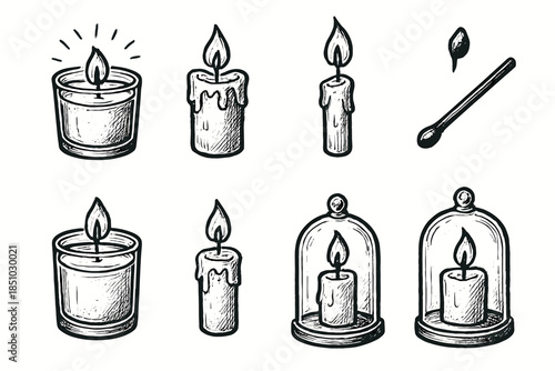 Sketch match icon vector burning glass candle candlelight dome cozy