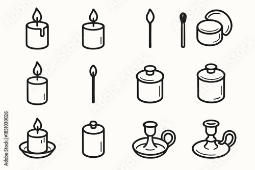 Minimal vector icon match wax set holder lid handdrawn layout candle
