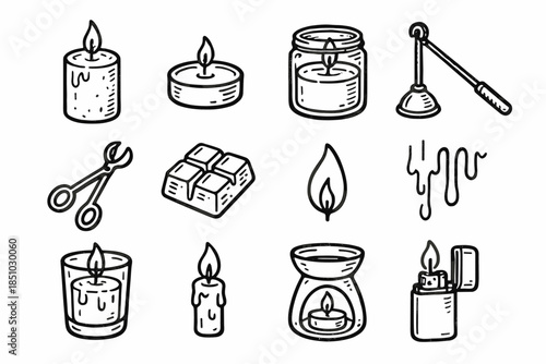 Drips trimmer icon candle snuffer jar wax vector aroma pillar collection