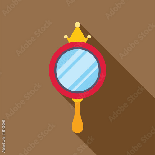 Flat design vector illustration of a magic hand mirror with a golden crown