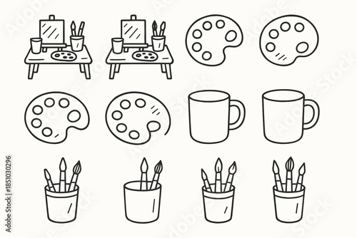 Icons cup craft brushes paint palette drawing artist supply icon desk creative