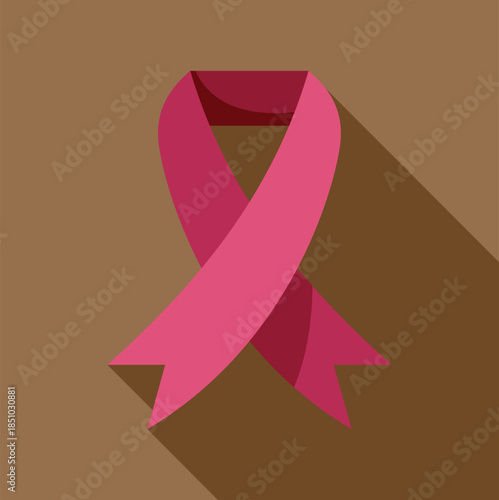 Pink ribbon displaying a long shadow, representing global breast cancer awareness