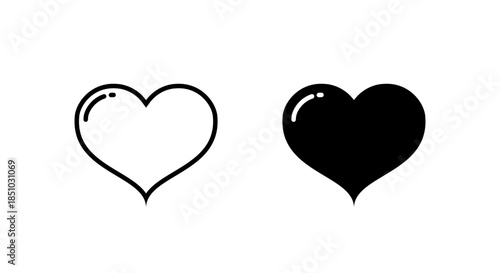 Romantic heart icon isolated on white background. Outline love shape and solid romance symbol
