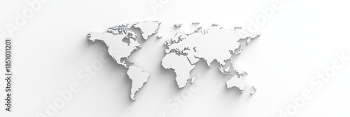 Minimalist grayscale world map with clean thin lines for modern design projects