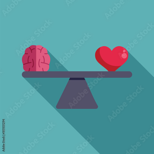 Brain and heart balancing on a seesaw, representing the choice between emotion and logic