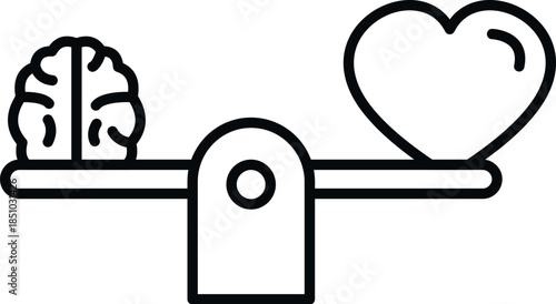 Brain and heart icons on a scale representing balance between logic and emotion