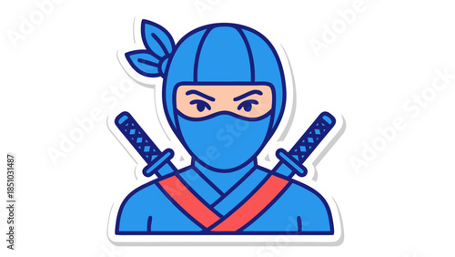 Blue Ninja Warrior with Swords Icon Sticker