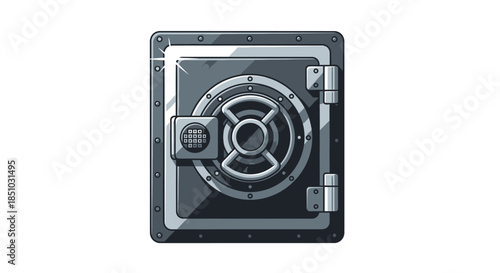 Secure vector icon of a robust metallic vault door, representing financial security, data protection, and organizational safety in a digital age