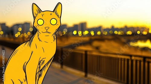 Wallpaper Mural Orange cat sitting on a city walkway at dusk. Torontodigital.ca