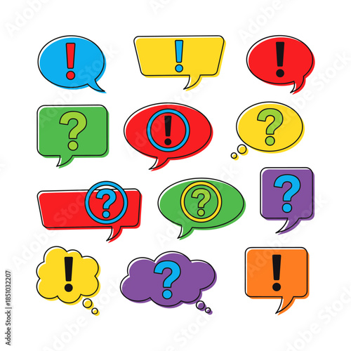Colorful speech bubble icons representing questions and answers