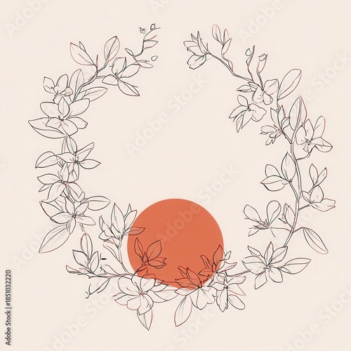 Wallpaper Mural Floral wreath design with a sunburst. Torontodigital.ca