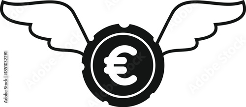 Euro currency coin icon having wings, symbolizing financial loss or rising costs