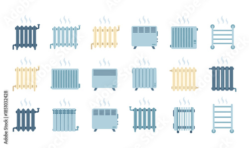 Radiator and heating appliance icons collection set