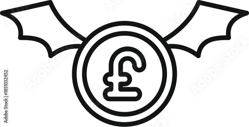 Pound sterling coin displaying wings, representing money loss and quick spending
