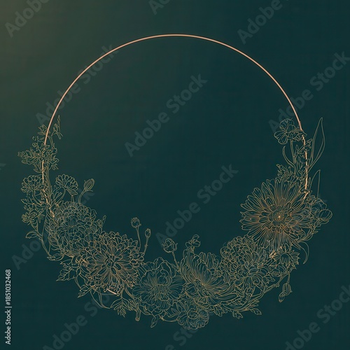 Wallpaper Mural Elegant floral wreath design on a dark teal background. Torontodigital.ca
