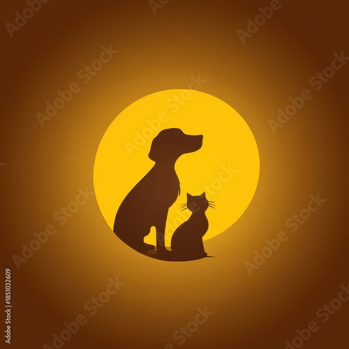 Wallpaper Mural Silhouette of a dog and cat in front of a large sun. Torontodigital.ca