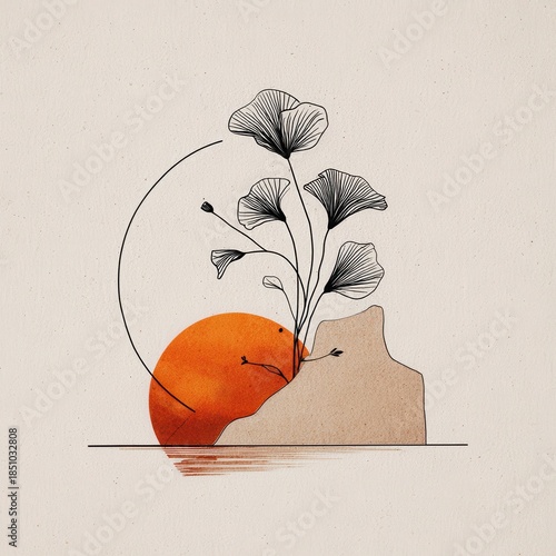 Wallpaper Mural Abstract illustration of a plant and sun. Torontodigital.ca