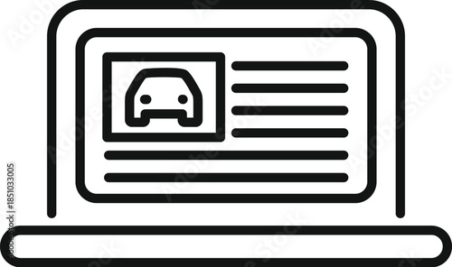 Laptop displaying car icon with information lines, representing online vehicle services