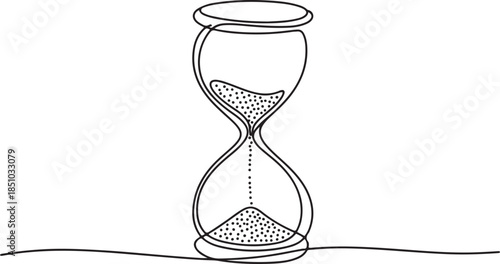 One continuous line drawing of sand hourglass. one line Art icon drawing