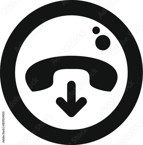 Phone hand set with down arrow inside a circle, representing ending a call